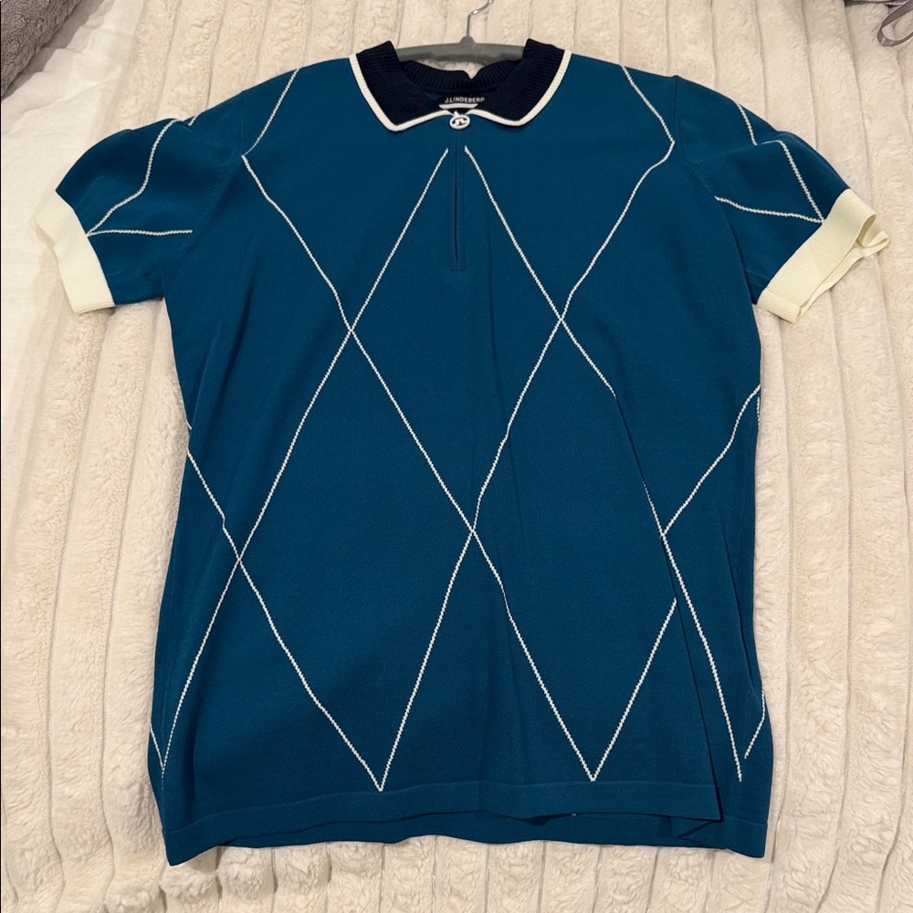 Blue Polo Shirt with White Accents